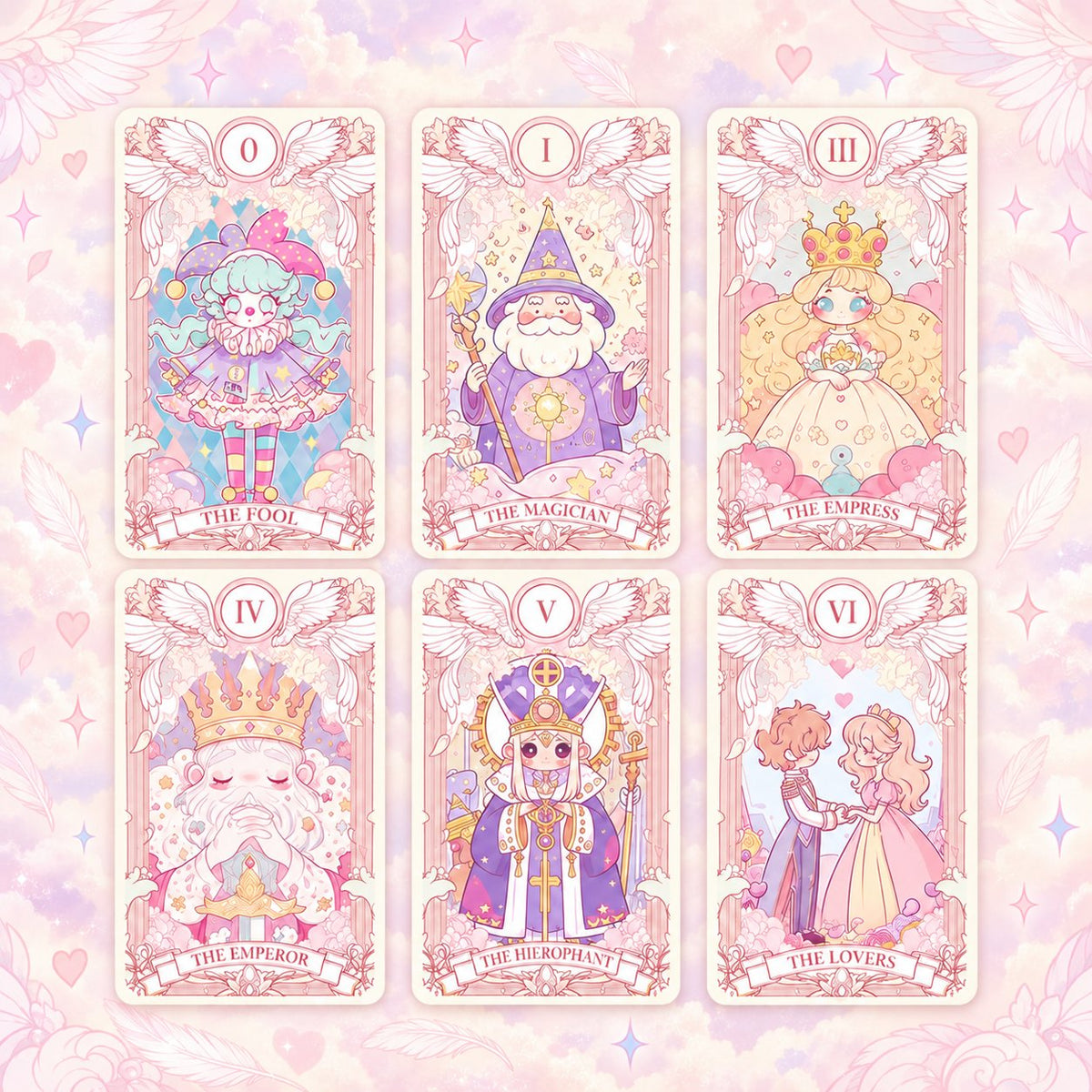Spread of Pastel Arcana Tarot Major Arcana cards showcasing sweet pastel color palette and empowering modern self-care symbolism.