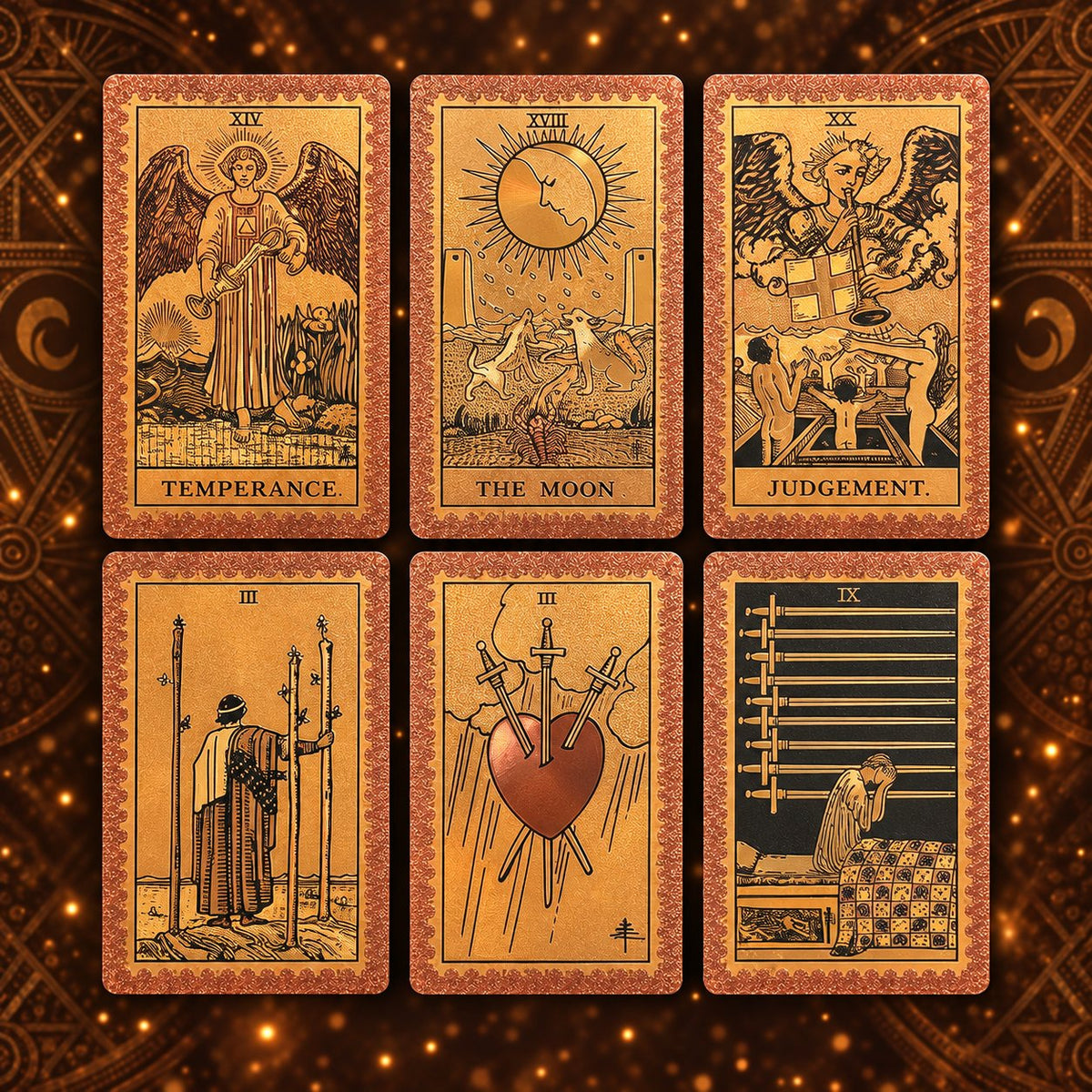 Bronze Hexagram Tarot — Embossed Metallic Tarot Cards for Balance and Grounding