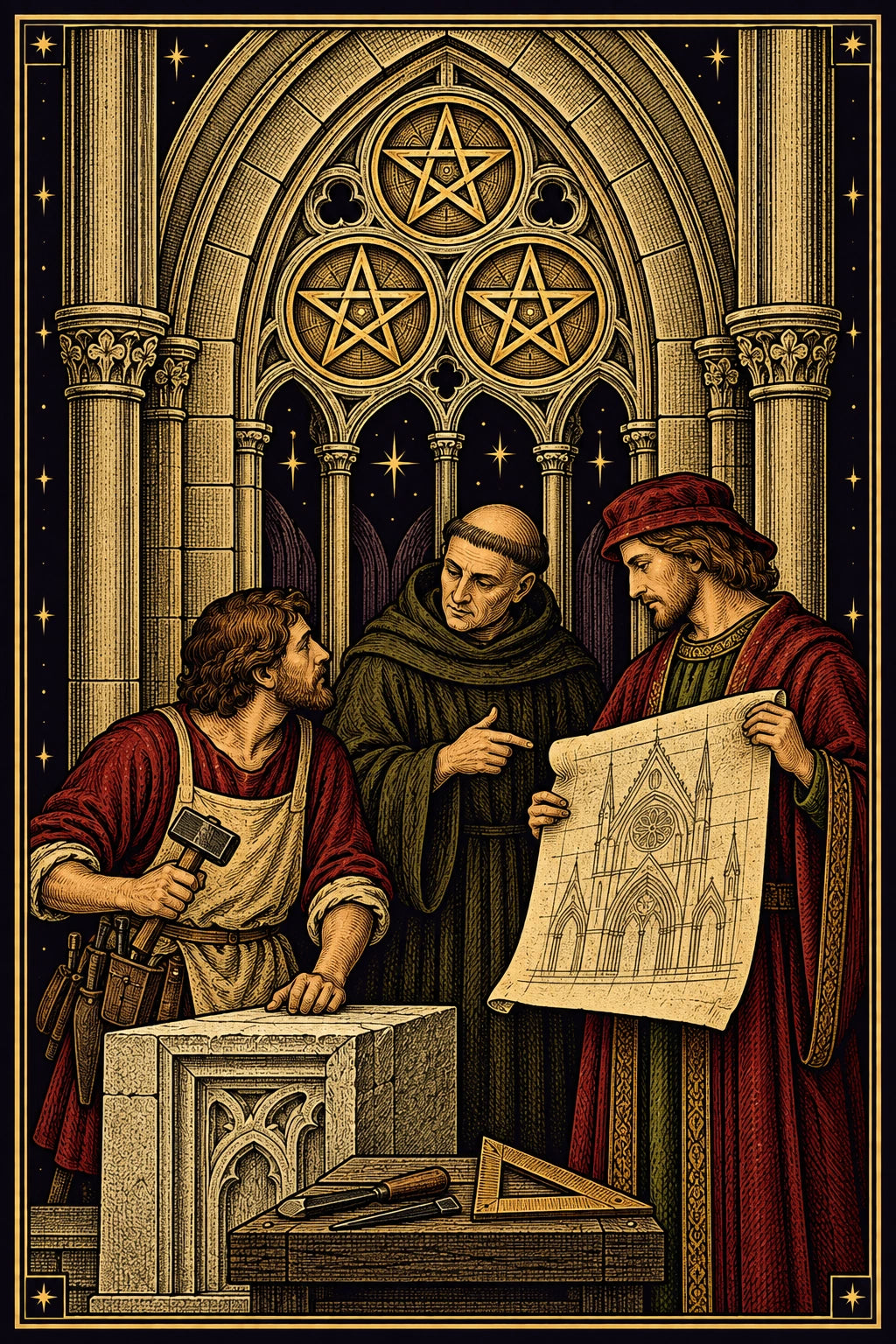 Three of Pentacles from our celestial tarot deck