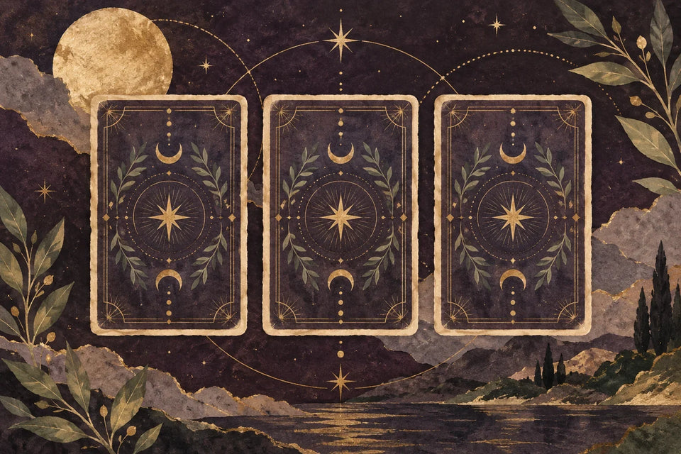 Three symbolic tarot cards in a row