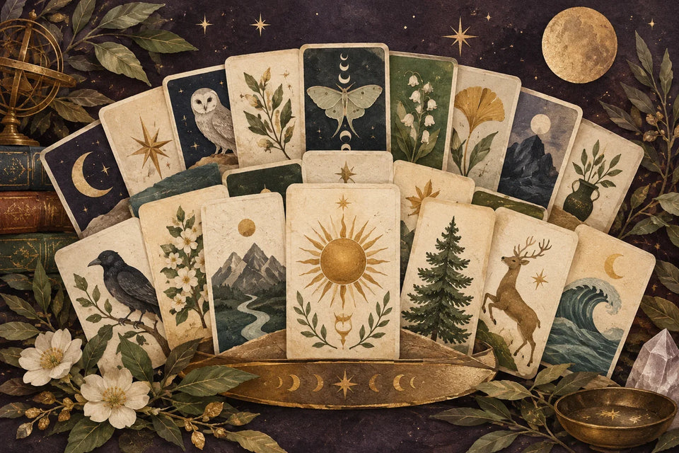 A fan of illustrated symbolic cards