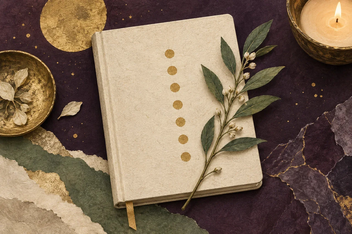 A journal and seven golden dots
