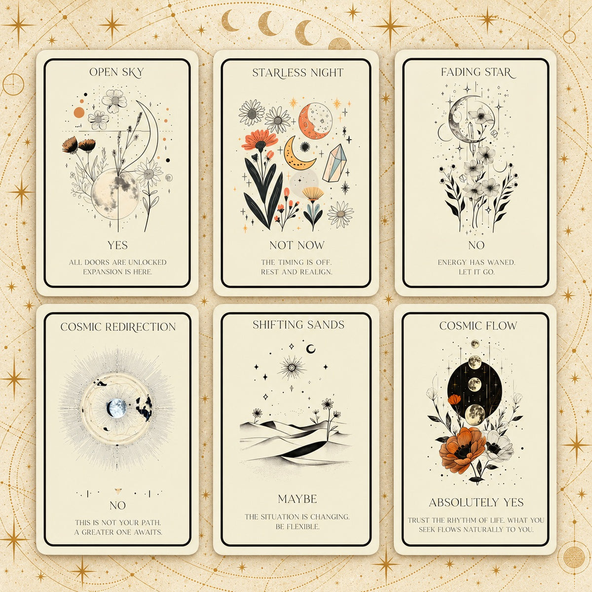 Selected Celestial Oracle cards highlighting intricate spiritual archetypes and detailed symbolic motifs.