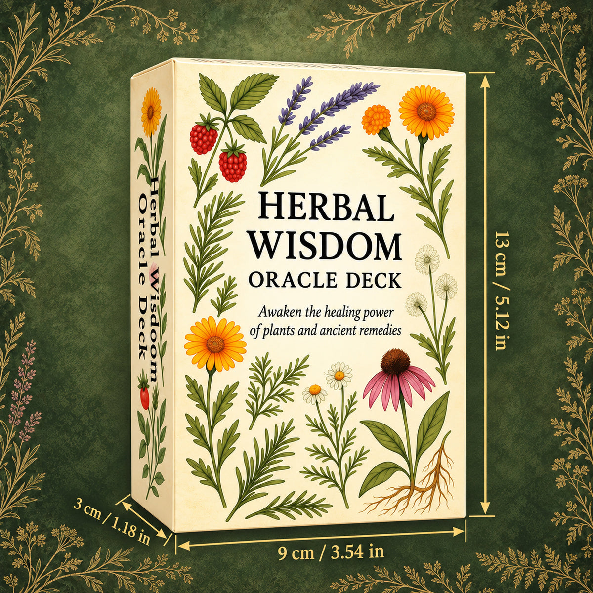 Durable storage tuck box dimensions for Herbal Wisdom Oracle for safe card keeping and travel.