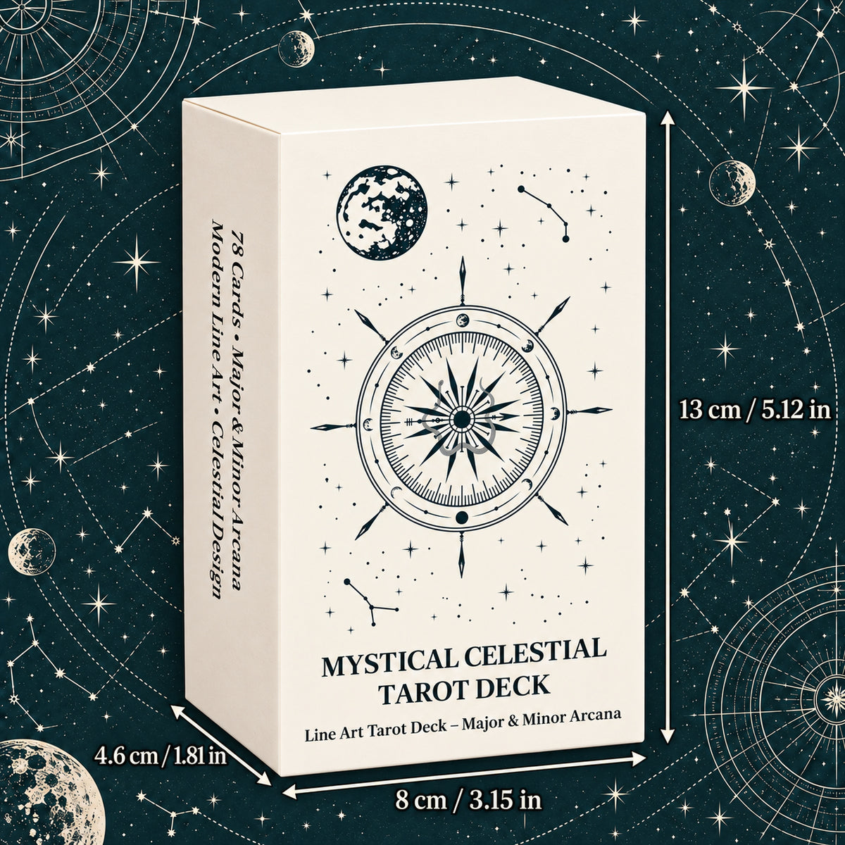 Mystical Celestial Tarot Deck — Minimalist Moon & Star Line Art Tarot for Intuition, Spiritual Reflection