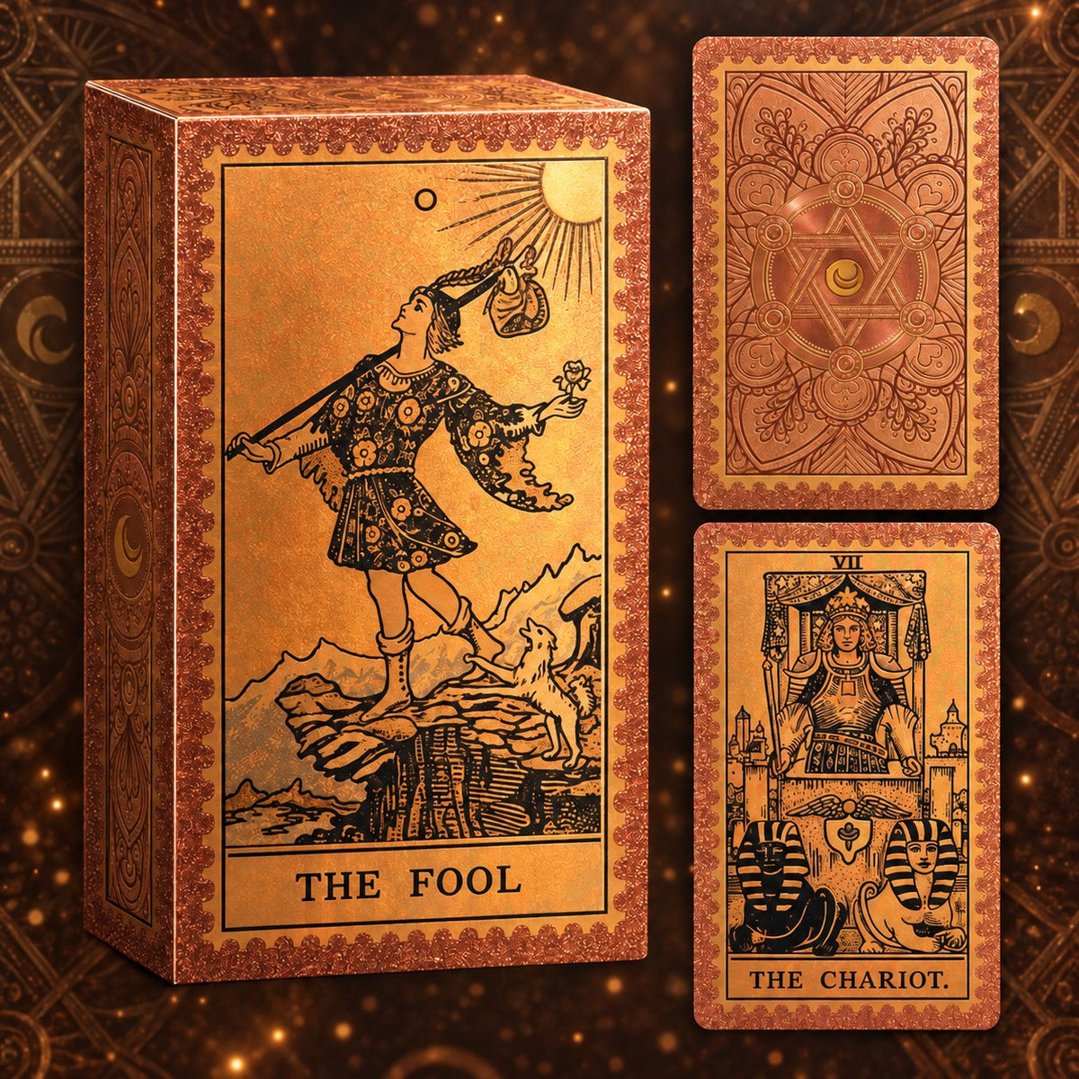Bronze Hexagram Tarot — Embossed Metallic Tarot Cards for Balance and Grounding