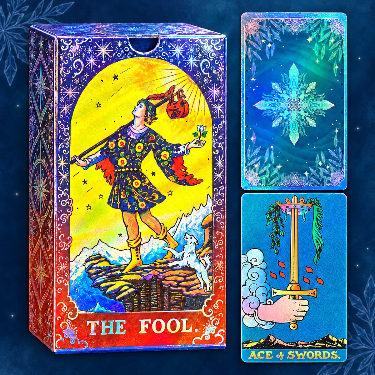 Blue Ice Crystal Tarot — Embossed Metallic Tarot Cards for Calm and Focus