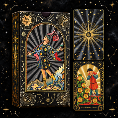 Black Celestial Tarot — Embossed Metallic Tarot Cards for Intuition and Self-Discovery