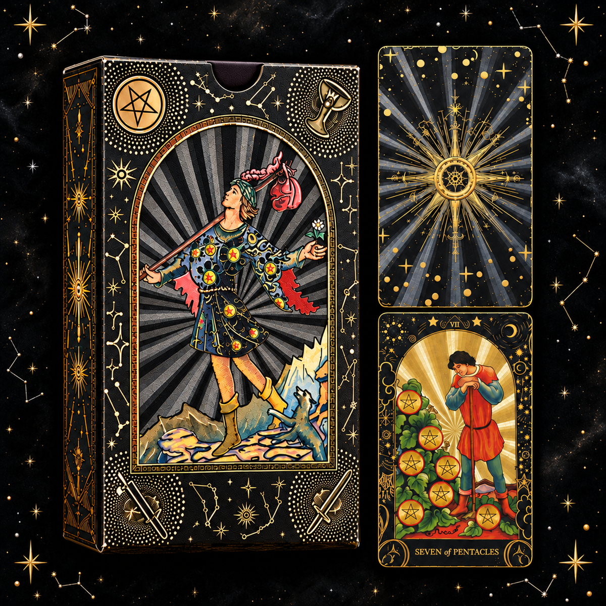 Black Celestial Tarot — Embossed Metallic Tarot Cards for Intuition and Self-Discovery