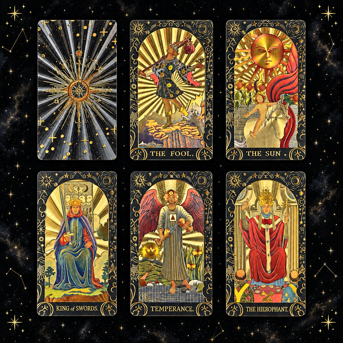 Black Celestial Tarot — Embossed Metallic Tarot Cards for Intuition and Self-Discovery
