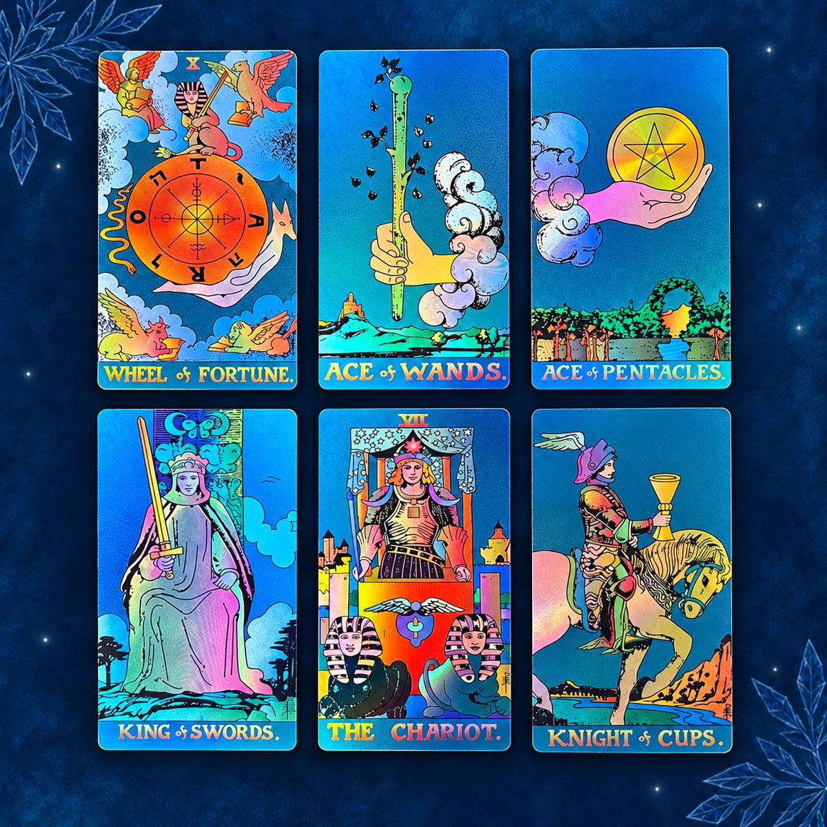 Selected Blue Ice Crystal Tarot cards highlighting intricate spiritual archetypes and detailed symbolic motifs.