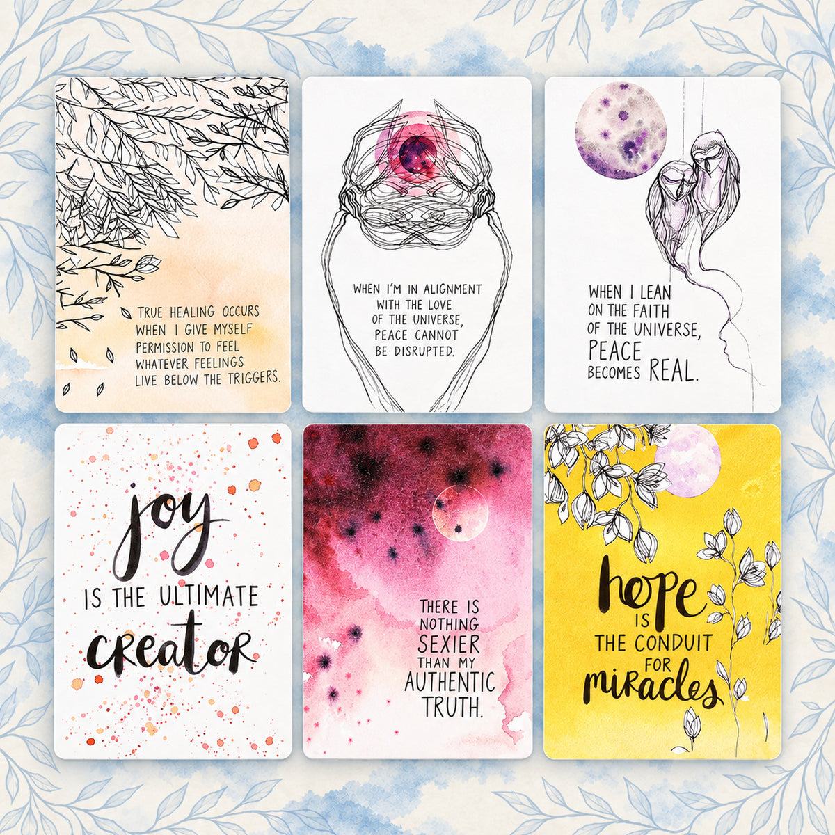 Selected Mystic Eye Oracle cards highlighting intricate spiritual archetypes and detailed symbolic motifs.