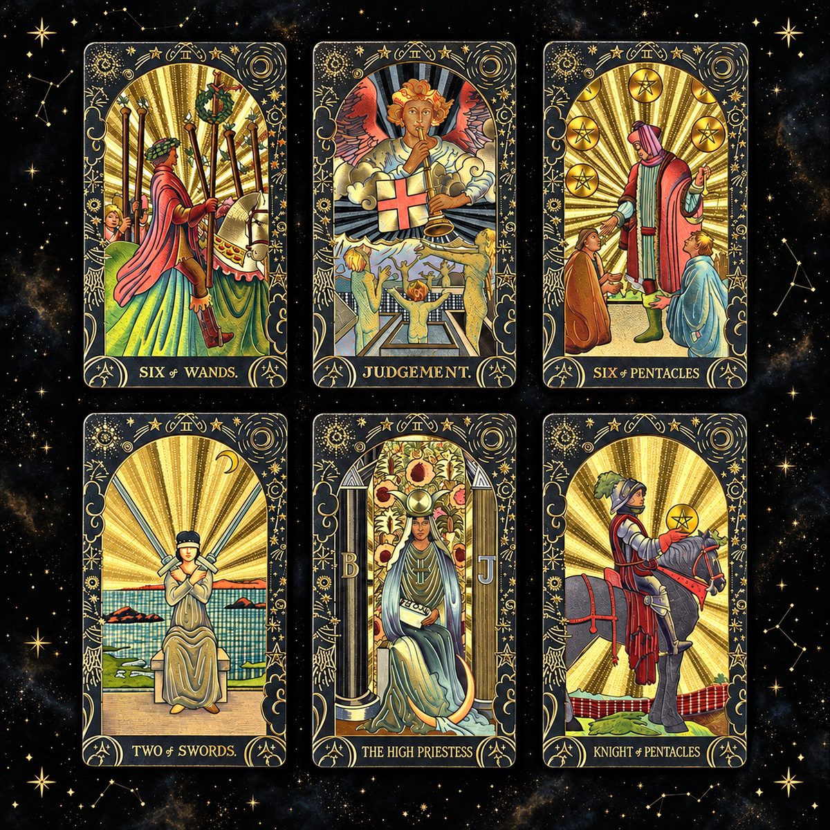 Black Celestial Tarot — Embossed Metallic Tarot Cards for Intuition and Self-Discovery
