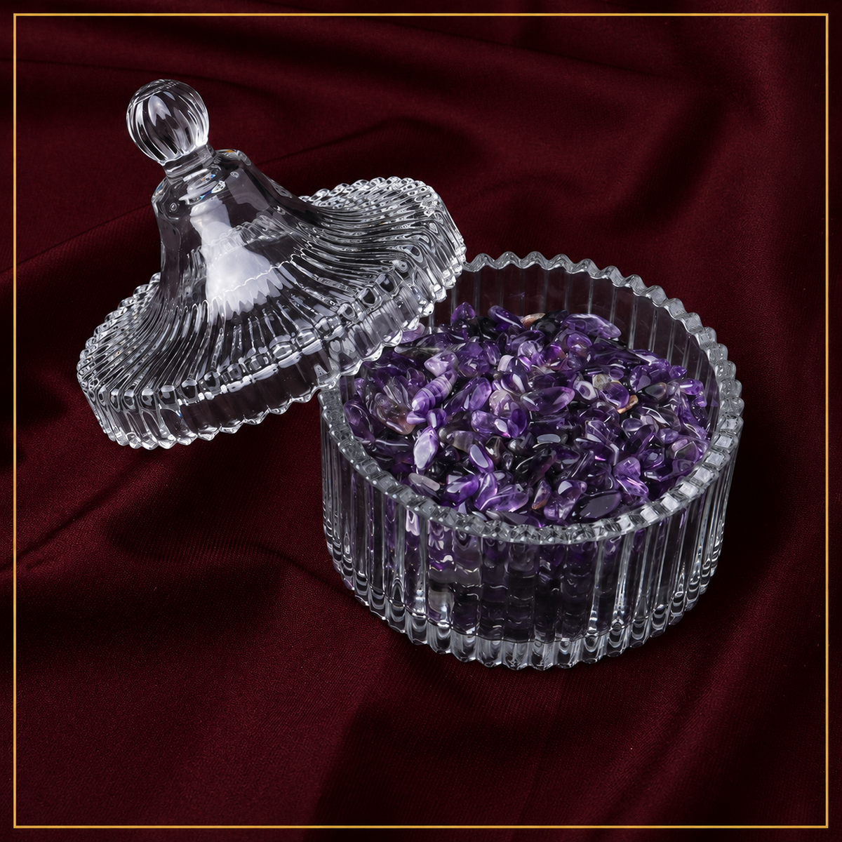 Side profile of hand-carved natural crystal bowl showing authentic mineral inclusions.