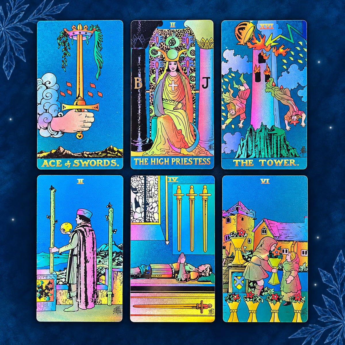 Blue Ice Crystal Tarot — Embossed Metallic Tarot Cards for Calm and Focus
