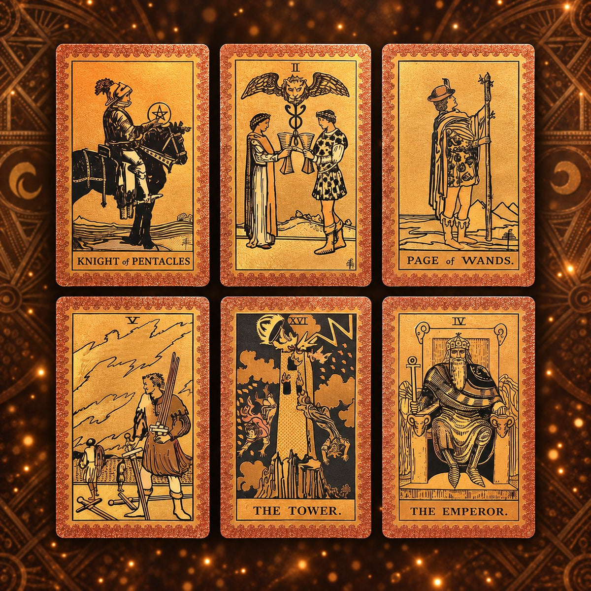 Bronze Hexagram Tarot — Embossed Metallic Tarot Cards for Balance and Grounding