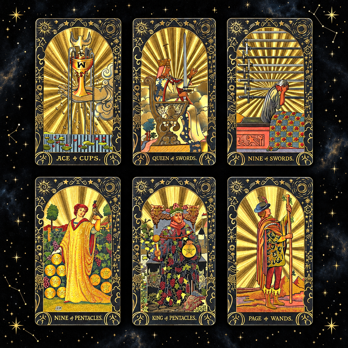 Black Celestial Tarot — Embossed Metallic Tarot Cards for Intuition and Self-Discovery