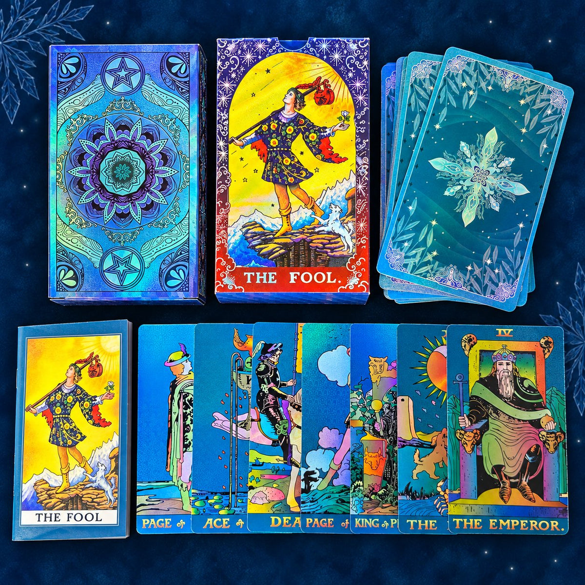 Blue Ice Crystal Tarot — Embossed Metallic Tarot Cards for Calm and Focus