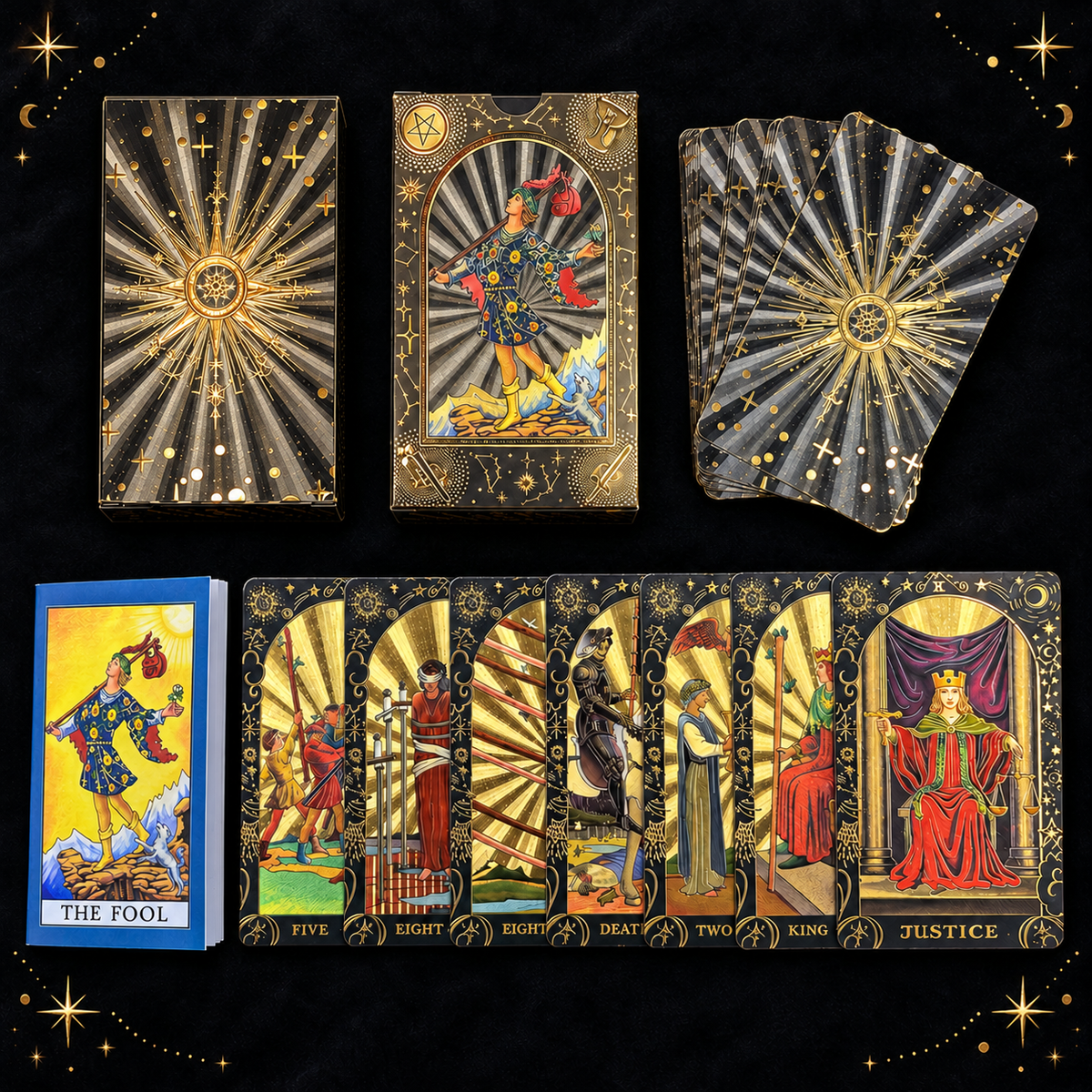 Black Celestial Tarot — Embossed Metallic Tarot Cards for Intuition and Self-Discovery