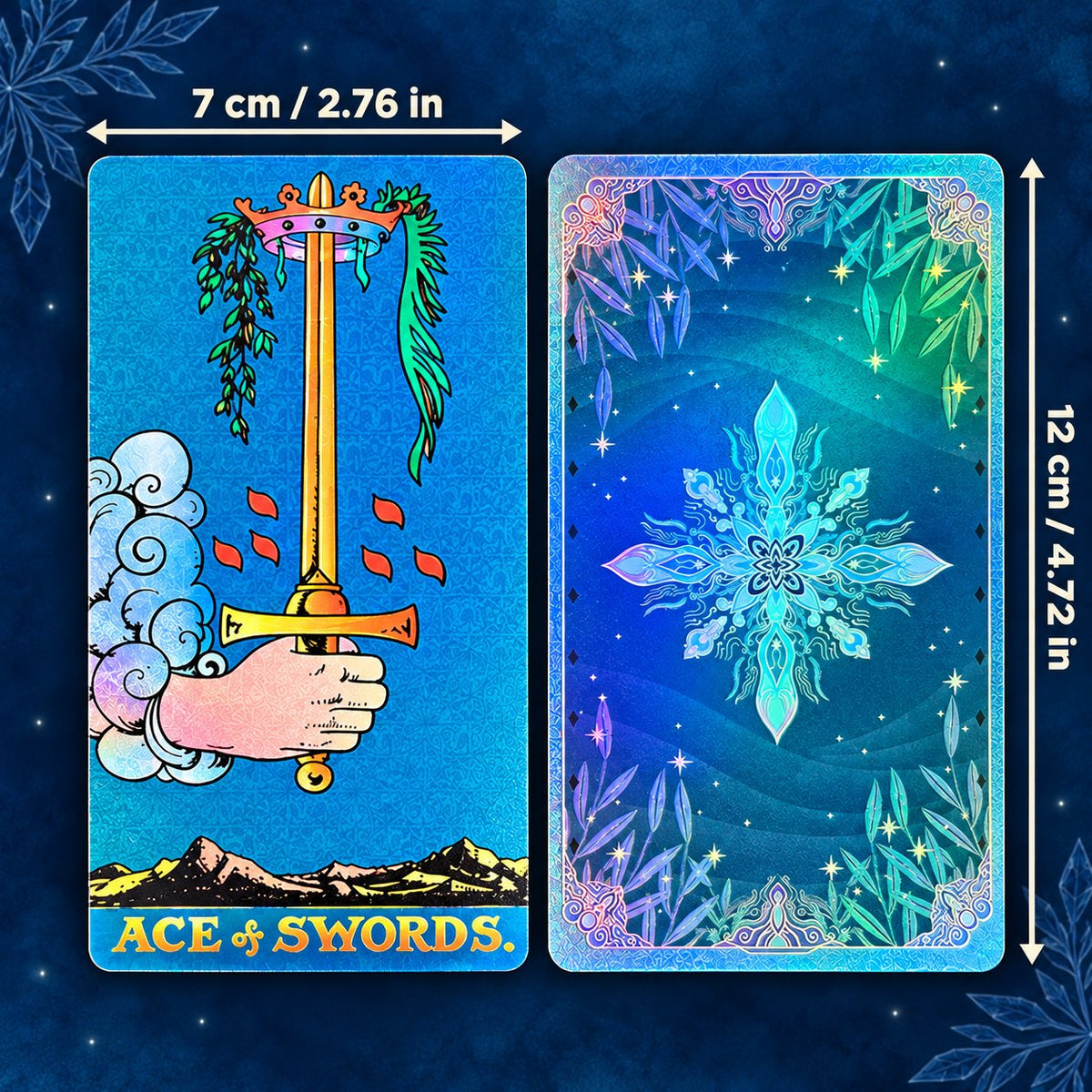 Complete Blue Ice Crystal Tarot set including divination cards, companion English guidebook, and keepsake storage box.