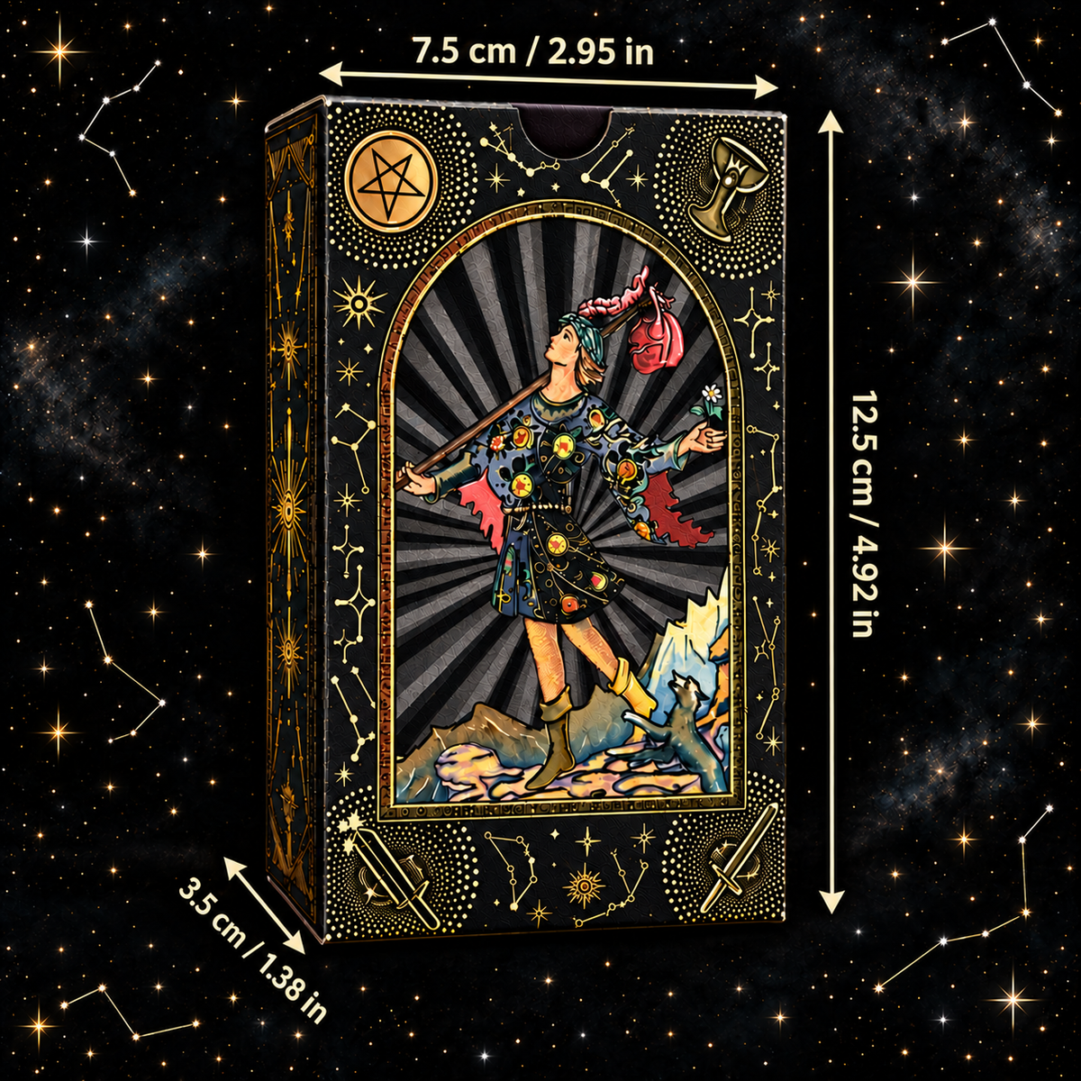 Black Celestial Tarot — Embossed Metallic Tarot Cards for Intuition and Self-Discovery