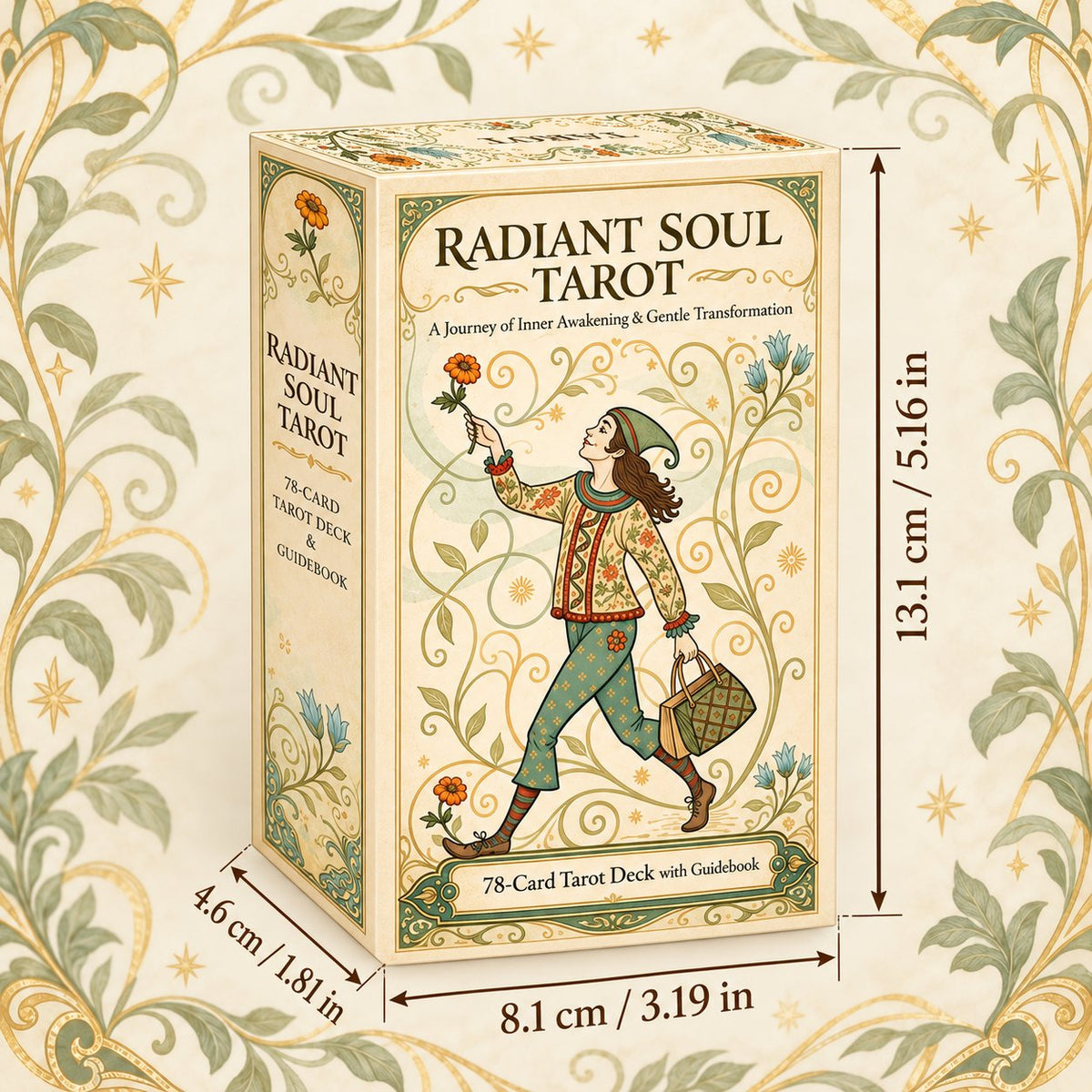 Durable storage tuck box dimensions for Radiant Soul Tarot for safe card keeping and travel.