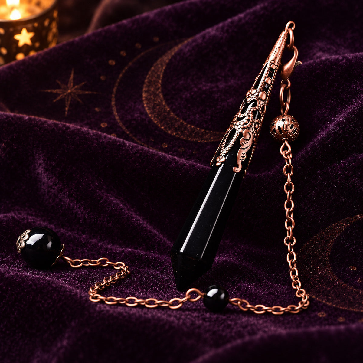 Black Agate crystal pendulum for grounding, psychic protection, and emotional centering.