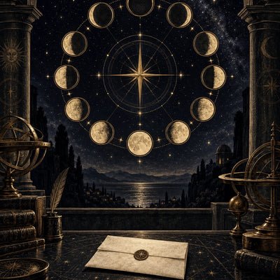 The Fool’s Circle annual digital membership — twelve golden moon phases around a compass star