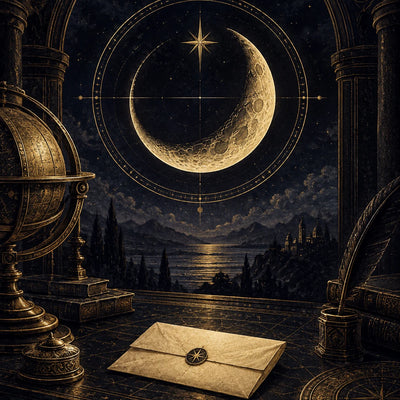 The Fool’s Circle monthly digital membership — a golden crescent moon above a personal reading letter