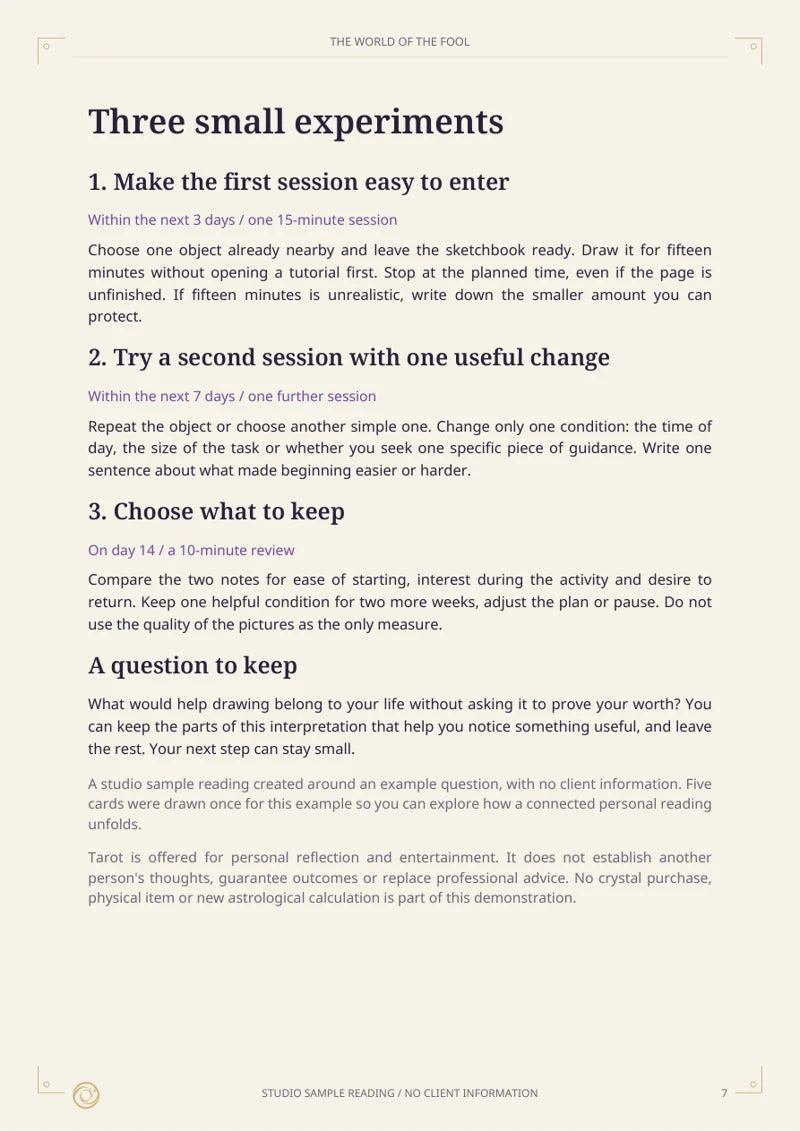 Practical experiments page from the existing studio sample PDF