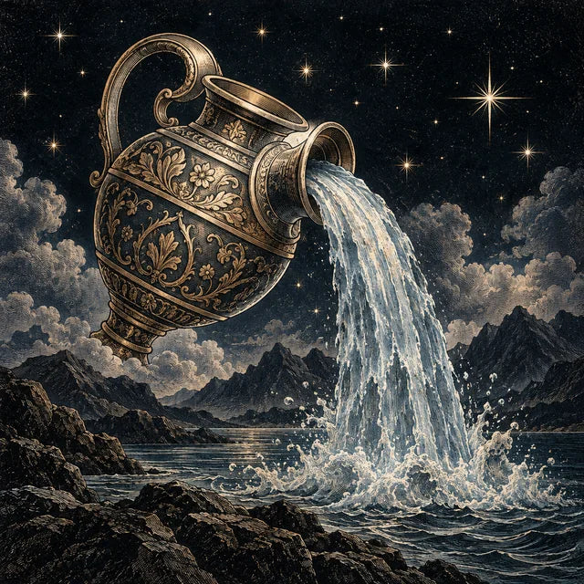 An ornate pitcher pouring water