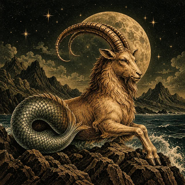 Sea goat with a curled fish tail