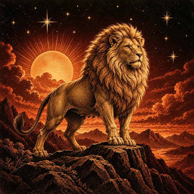 Lion beneath an antique sun