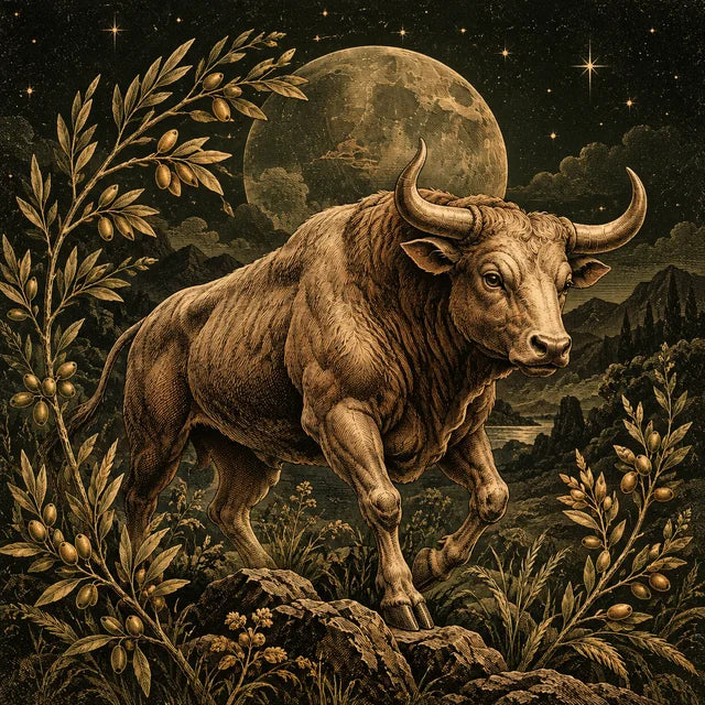 Bull among olive branches